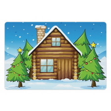 Cabin and Firs in Winter Pet Mat