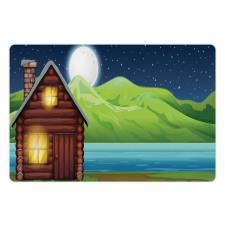 Cabin near River at Night Pet Mat