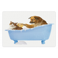 Dog and Cat in Bathtub Pet Mat