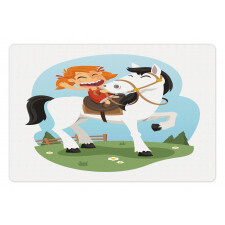 Happy Farm Girl on a Horse Pet Mat