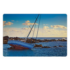 Yacht on Rocks Harbor Pet Mat