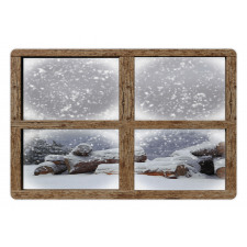 Rustic Snowy Woodsy Frame Pet Mat