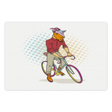 Hipster Goat on Bicycle Pet Mat