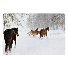 Horses in Snowy Forest Pet Mat