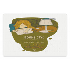 Girl and Cat Sleep on Book Pet Mat