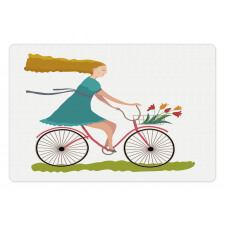 Woman on Bike Tulips Pet Mat