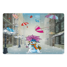 Cartoon Snowman and Umbrella Pet Mat