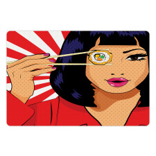 Pop Art Style Girl with Sushi Pet Mat