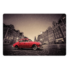 Retro Car on Cobblestone Road Pet Mat