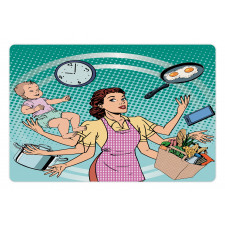 Pop Art Busy Woman Housework Pet Mat