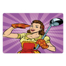 Retro Housewife Cooking Dinner Pet Mat