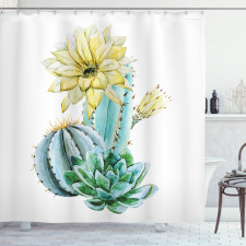 Sanatsal Duş Perdesi Kaktüs Çiçekleri