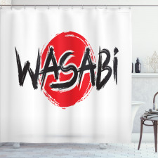 Uzak Doğu Duş Perdesi Beyaz Fon Üzerinde Wasabi Yazılı Desenli