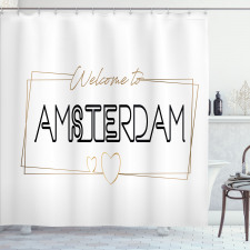 Minimal Duş Perdesi Modern ve Sade Welcome to Amsterdam Yazısı