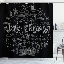 Avrupa Duş Perdesi Amsterdam Simgeleri Modern ve Grafik Çizim