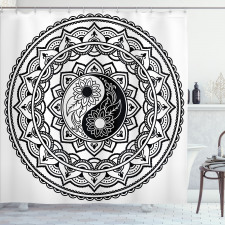 Geometrik Duş Perdesi Yin Yang ve Mandala