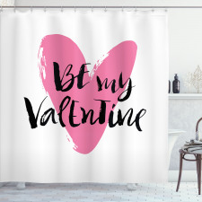 Aşk Duş Perdesi Be My Valentine Yazılı Pembe Kalp Desenli