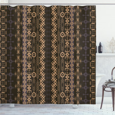 Etnik Duş Perdesi Klasik Vintage Geometrik Kilim Desenli