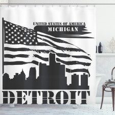 Ülkeler ve Şehirler Duş Perdesi Michigan Detroit Desenli