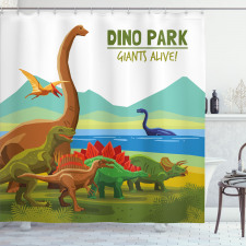 Doğa Duş Perdesi Dinozor Parkı Desenli