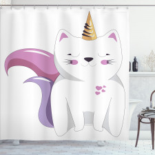 Sevimli Duş Perdesi Beyaz Kedi Unicorn