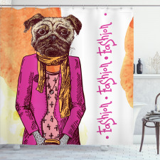 Pug Köpek Duş Perdesi Stil İkonu Ceketli Hayvan Moda Komik Tema