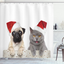 Kedi Köpek Duş Perdesi Noel Baba Şapkalı Evcil Küçük Hayvanlar 