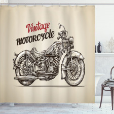 Yazı Duş Perdesi Çizim Retro Motorsiklet Temalı Duvar Kağıdı