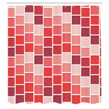 Geometrik Duş Perdesi Mercan Tonlarda Kareli