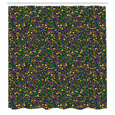 Geometrik Duş Perdesi Mor Yeşil ve Sarı Noktalar Desenli Daire