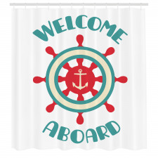 Yolculuk Duş Perdesi Welcome Aboard Yazısı ve Dümen Çapa İkonu