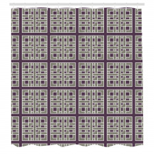Geometrik Duş Perdesi Simetrik Tasarım Dolanan Şeritli Kareler