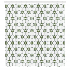 Geometrik Duş Perdesi Karo Stilinde Altıgen Çiçekler Desenli