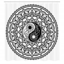 Geometrik Duş Perdesi Yin Yang ve Mandala