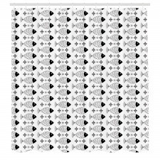 Hayvan Deseni Duş Perdesi Siyah Beyaz Oval Dekoratif Balıklar