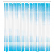 Geometrik Duş Perdesi Mavi Beyaz Ekolayzır