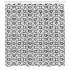 Gri Duş Perdesi Tek Ton Geometrik Detaylar Altıgen Şekilleri