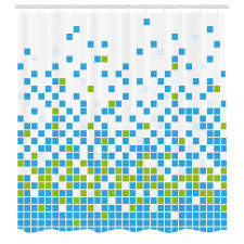 Geometrik Duş Perdesi Mavi Yeşil Kareler