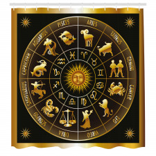 Astroloji Duş Perdesi Burçlar ve Güneş Yuvarlağı