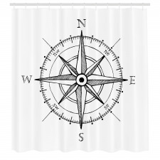 Pusula Duş Perdesi Tek Renk Elle Çizilmiş Gibi Yönerge Deseni