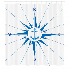 Denizcilik Duş Perdesi Mavi Çapa Sembollü Pusula Yolculuk Keşif