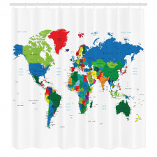 Haritalar Duş Perdesi Rengarenk Dünya Haritası Desenli