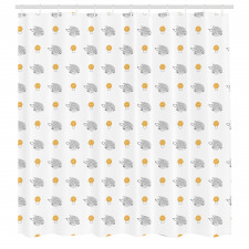 Grafik Duş Perdesi Soyut Sade Kirpi ve Mantar İllüstrasyonları