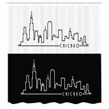 Şikago Duş Perdesi Zıt Renk Arka Planlarda Şehir Silüetleri
