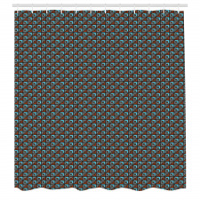 Geometrik Duş Perdesi Kahverengi Mavi Gri Kareler Desenli Şık