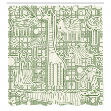 Doğa Duş Perdesi Afrika Hayvanları Desenli Çiçek Dekoratif