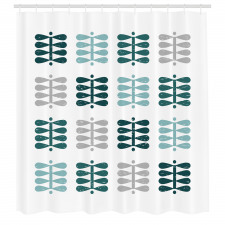Doğa Duş Perdesi Tekrarlı Geometrik Eskitilmiş Bitki Şekilleri
