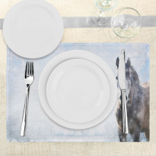 Grey Horse Snow Scenery Place Mats