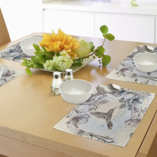 Birds Hibiscus Flowers Place Mats