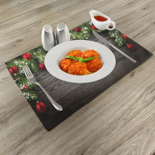 Red Balls Fir Branch Place Mats